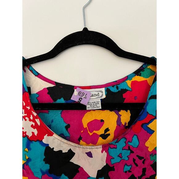 Vintage Rainbow Floral 100% Pure Silk Tank Top - Picture 3 of 3